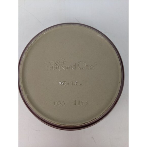 Pampered Chef Stoneware 6 cup 1.5 L Round Cranberry Covered Casserole Baker 1153 - Picture 8 of 13